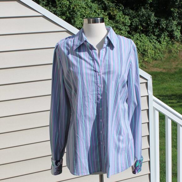 Tahari Women's Striped Paisley Elaine Shirt Casual Button Down Size L - Picture 6 of 16